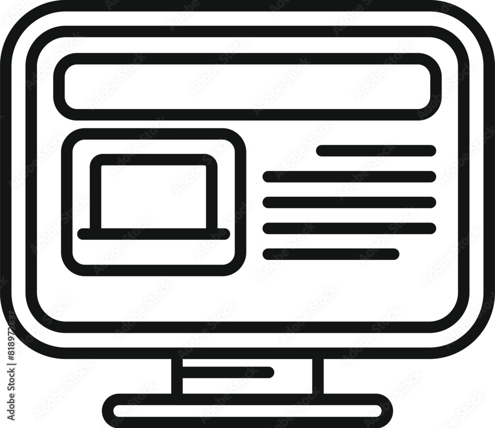 Aufkleber black and white line art icon of a contemporary computer monitor with a simple interface