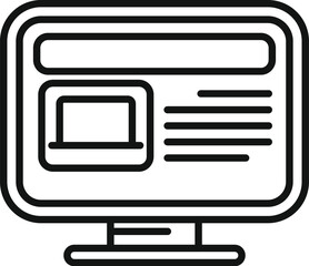 Black and white line art icon of a contemporary computer monitor with a simple interface