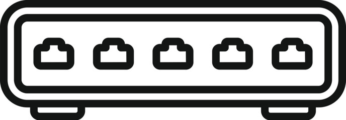 Black and white line art of a usb hub with multiple ports for device connectivity