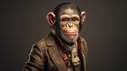 Anthropomorphic Photorealistic Chimpanzee in a Classic Vintage Costume with Elegant Attire