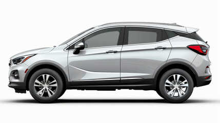 A sleek grey crossover car contrasts sharply against a pristine white backdrop, embodying modern elegance and sophistication.

