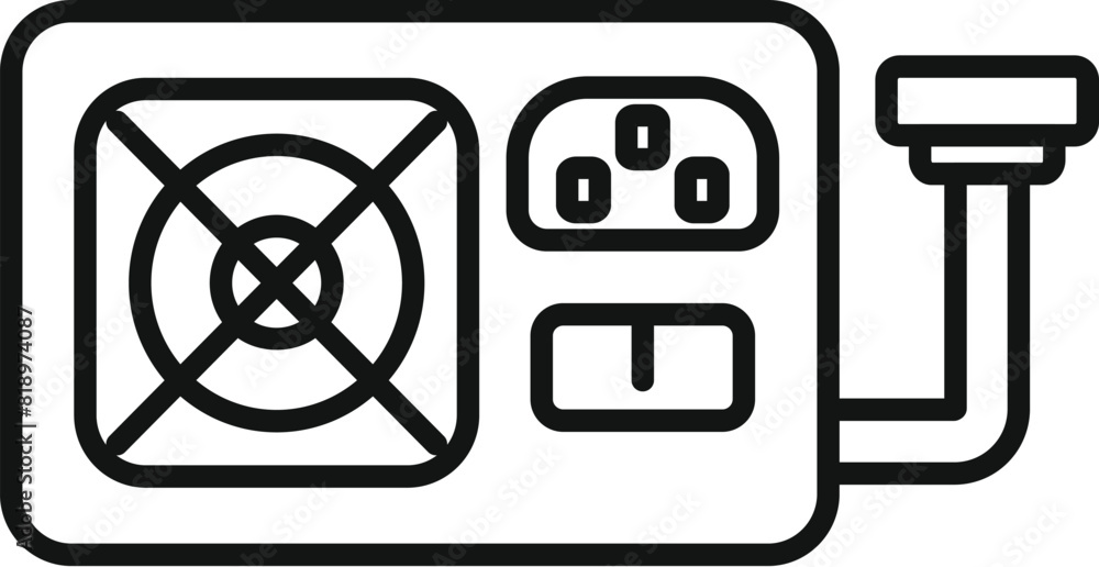Poster black and white vector image of a computer psu with power socket and cables