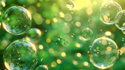This vibrant green bubbles background features glowing bubbles floating on a gradient green background, which is ideal for themes related to nature, freshness, and energy.
