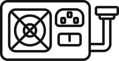 Black and white vector image of a computer psu with power socket and cables