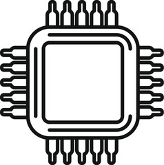 Black and white line art of a cpu icon, representing computer hardware and technology