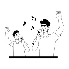 Ready to use glyph illustration of son and dad shaving together 