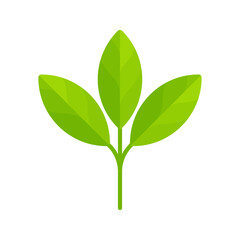 Green plant with three leaves. Flat icon isolated on white background. Nature concept for eco-friendly and organic products. Perfect for environmental branding and sustainability projects