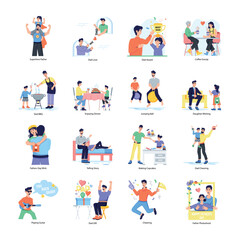Pack of Father Child Bonding Flat Illustrations 

