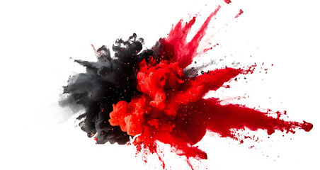 Explosive abstract paint splash with intense red and black colors., transparent png image