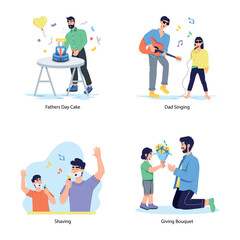 Set of Fathers Day Celebration Flat Illustrations 

