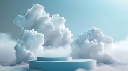 Cloud background podium blue 3d product sky white display platform render abstract stage pastel  