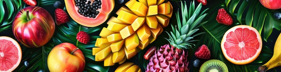 Abstract Tropical Fruit Pattern Background. With Copy Space, Abstract Background