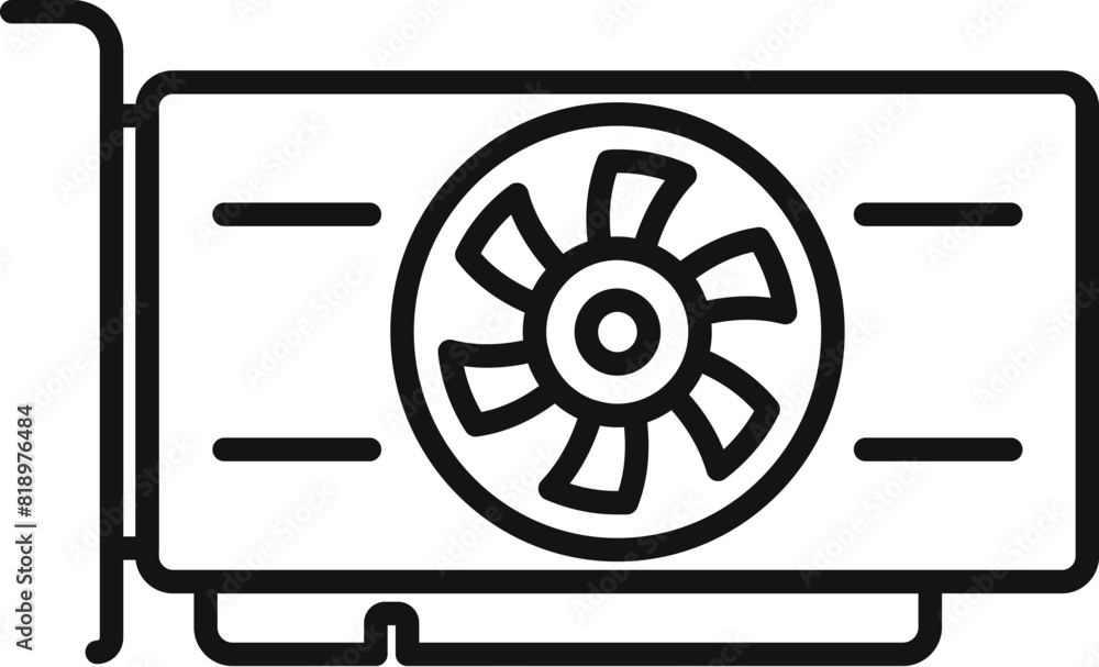 Poster black and white line art vector of a computer graphics card with a cooling fan