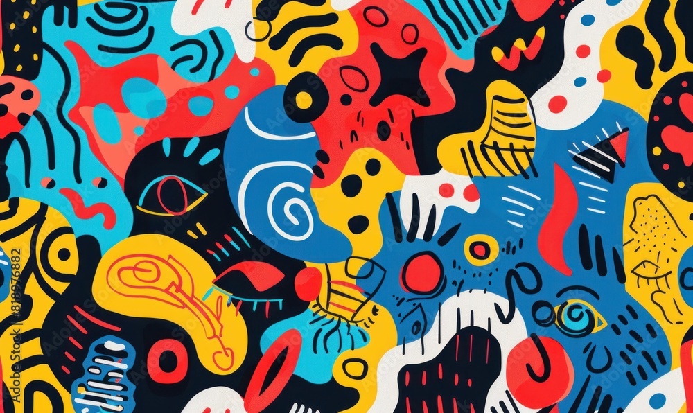 Poster colorful abstract pattern with various shapes and colors in the background