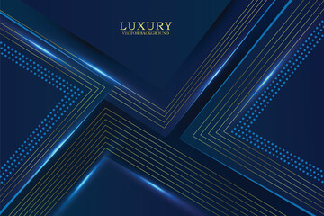 Blue abstract background design with luxury golden elements banner template