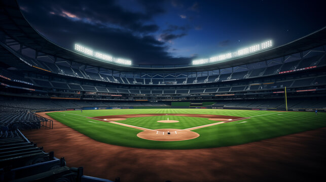 Empty Baseball Stadium at Night