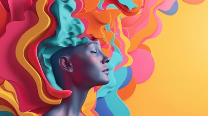 Colorful 3D collage illustration representing a person with a creative mind - 