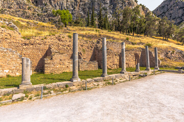 Delphi, Greece, May 4th 2024: The legendary Archaeological ruins of the oracle of Delphi, Greece