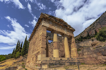 Delphi, Greece, May 4th 2024: The legendary Archaeological ruins of the oracle of Delphi, Greece