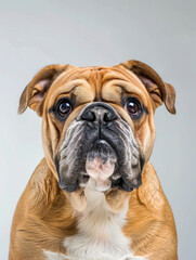 Obraz premium Close-Up Portrait of a Serious Bulldog with Wrinkled Face.