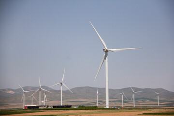 A wind farm in Qazvin province in Iran, which includes tall columns and generators that generate electricity with the wind (kahak windfarm)