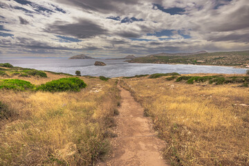 Sounion, Greece, May 4th 2024: The legendary Temple of Poseidon in Sounion cape, Greece