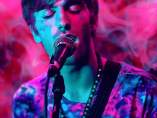 Intense Singing Performance by Male Vocalist Under Dramatic Stage Lighting