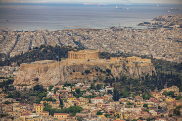 Athens, Greece, May 5th 2024: Panoramic view of the city of Athens from Lycabettuds hill, Greece