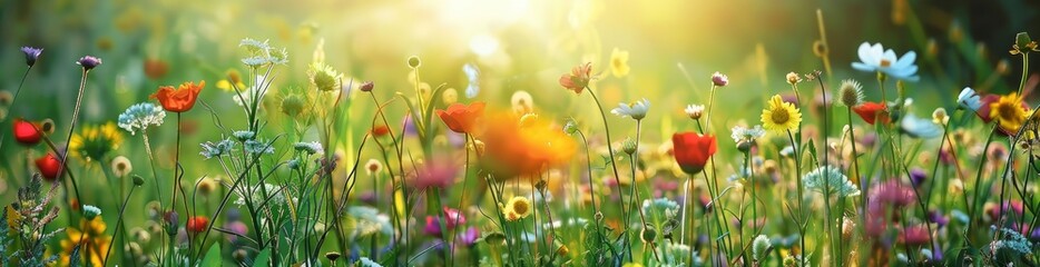 Abstract Summer Meadow With Wildflowers. With Copy Space, Abstract Background