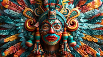 Obraz premium A colorful mask with feathers and beads on it