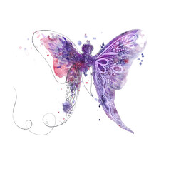 Graphic butterfly with purple and linear wing.