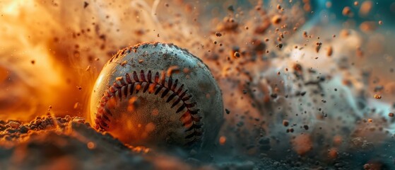 A baseball is in the air and has just been hit