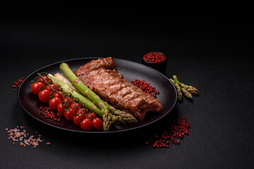 Raw pork ribs marinated with salt, spices and herbs