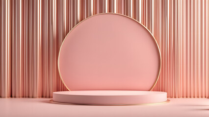a pink podium with a gold frame on a pink background