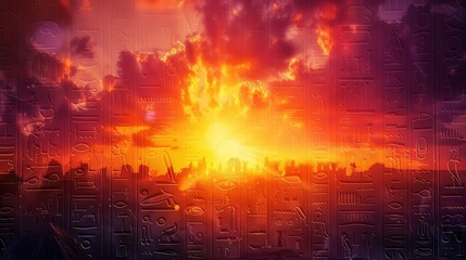Fototapeta premium A sunset with a city skyline in the background