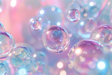 Naklejka premium Surreal Abstract Background with Floating Colorful Glass, Soap Bubbles and Dreamy Light Effects