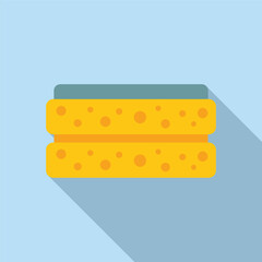 Vector illustration of two yellow cheese blocks with holes in a flat design style on a blue background