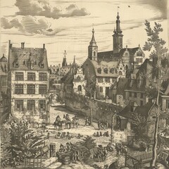 Charm of an old engraving town, history comes to life through intricate details and timeless architecture, the past with its rustic beauty and nostalgic ambianc