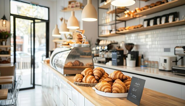 Baked croissants in bakery
