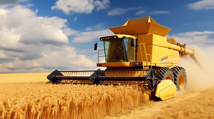 Obraz premium Agricultural combine for harvesting crops in the field. Concept: food supplies and world hunger problems, grain for export and import.