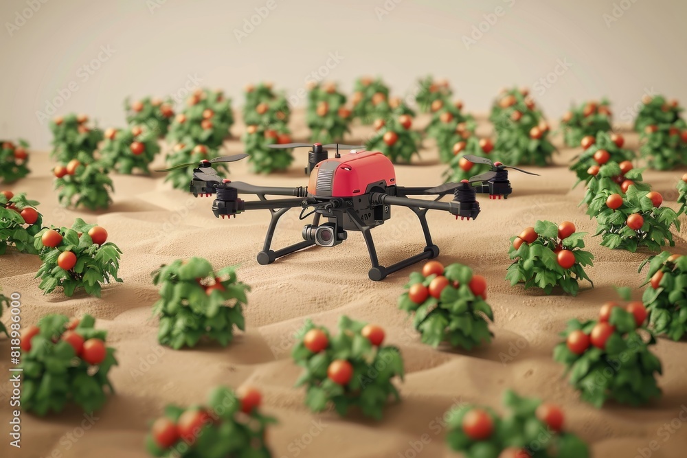 Aufkleber isometric vector illustration of smart farming drone in field with sensors for crop care and agricul