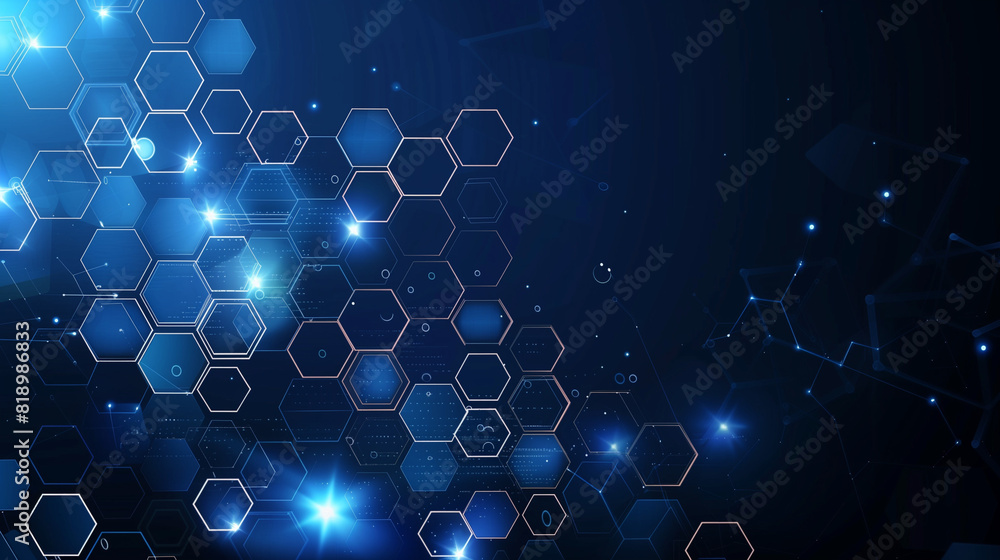 Aufkleber abstract blue background with hexagon patterns and glowing lights for technology or science concept