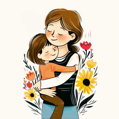 A woman is holding a child in her arms. The child is smiling and the woman is smiling as well. Concept of warmth and love between the mother and child mother's Day