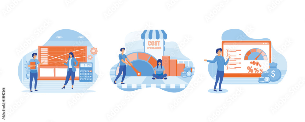 Poster cost optimization concept. cost optimization typographic header. idea of financial and marketing str