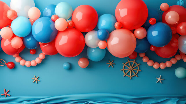 Nautical Balloon Garland - Colorful nautical-themed balloon garland in red, blue, and white, perfect for parties and celebrations with a maritime touch.