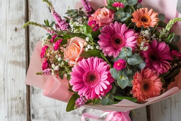 Beautiful wedding bouquet with soft pink flowers