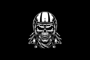 Monster skeleton wearing motorcycle helmet Vector Graphic Illustration