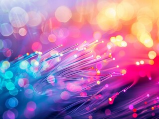 Colorful fiber optic cables, highspeed internet close up, telecommunications, vibrant, fusion, tech lab