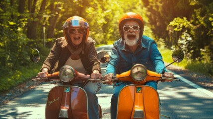 A Joyful Senior Couple Riding