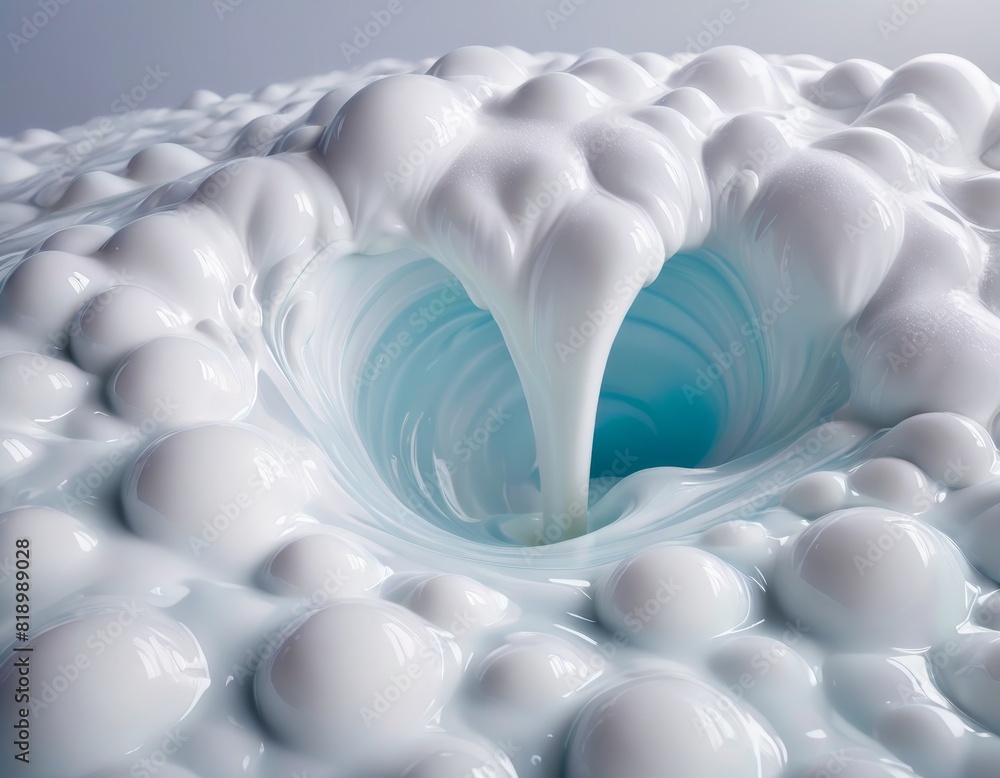 Poster high-resolution image of a white milk whirlpool, showcasing a dynamic liquid swirl with a serene blu